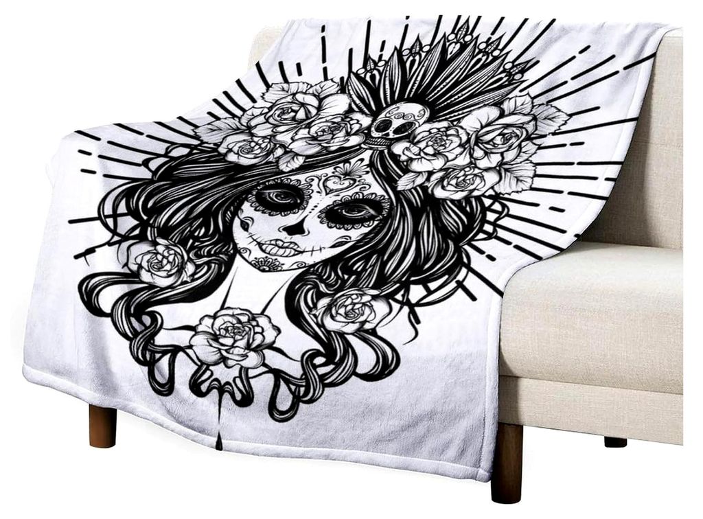 Flanell-Decke mit Dia De Los Muertos Totenkopf-Motiv für Couch, Sofa, Bett und Büro, weich und bequem, ohne Knötchenbildung