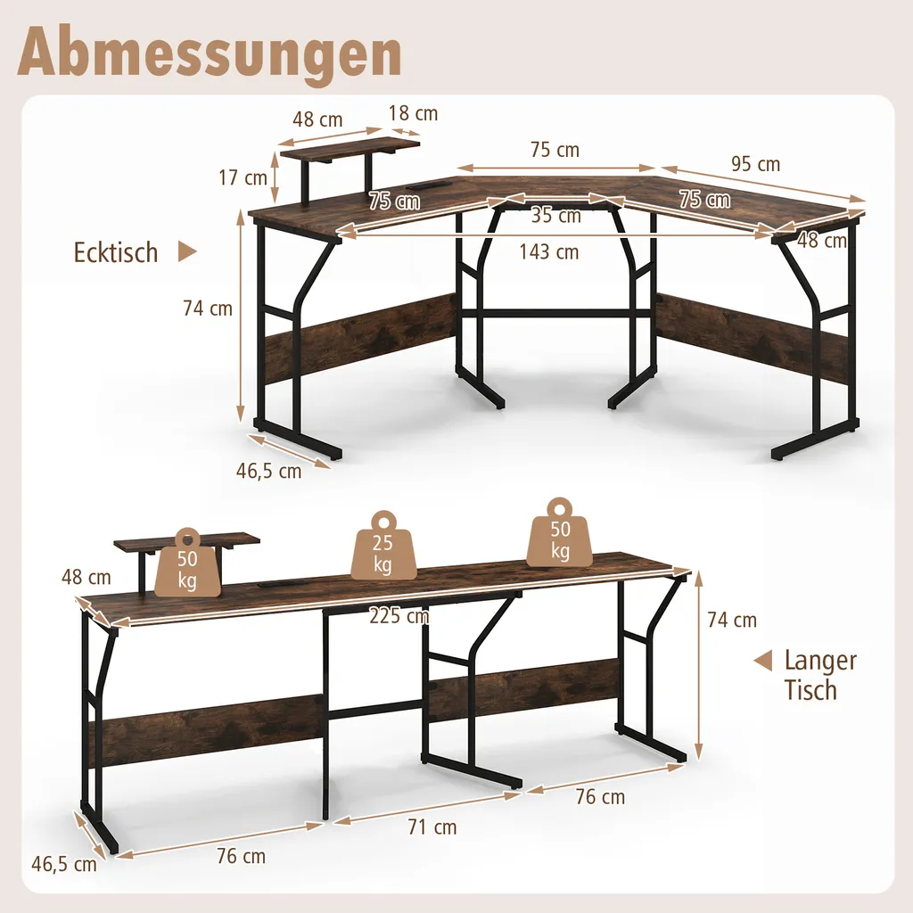 Bureau d'Angle Marron Rustique | Table d'Ordinateur Gain de Place - 3