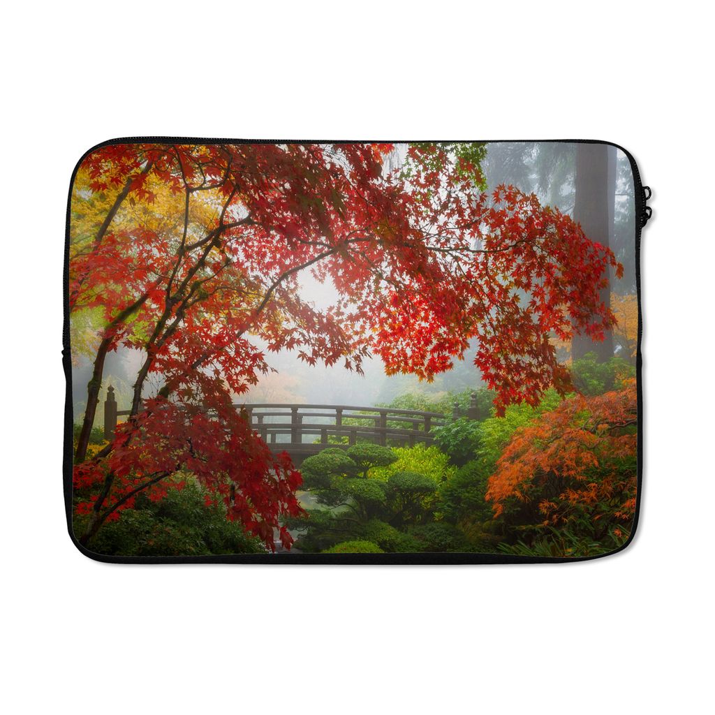 MuchoWow Laptop Hülle 13 Zoll Japanischer Ahorn - Bäume - Brücke - Natur - Japanisch Laptoptasche - Laptophülle - Sleeve - Rundumschutz