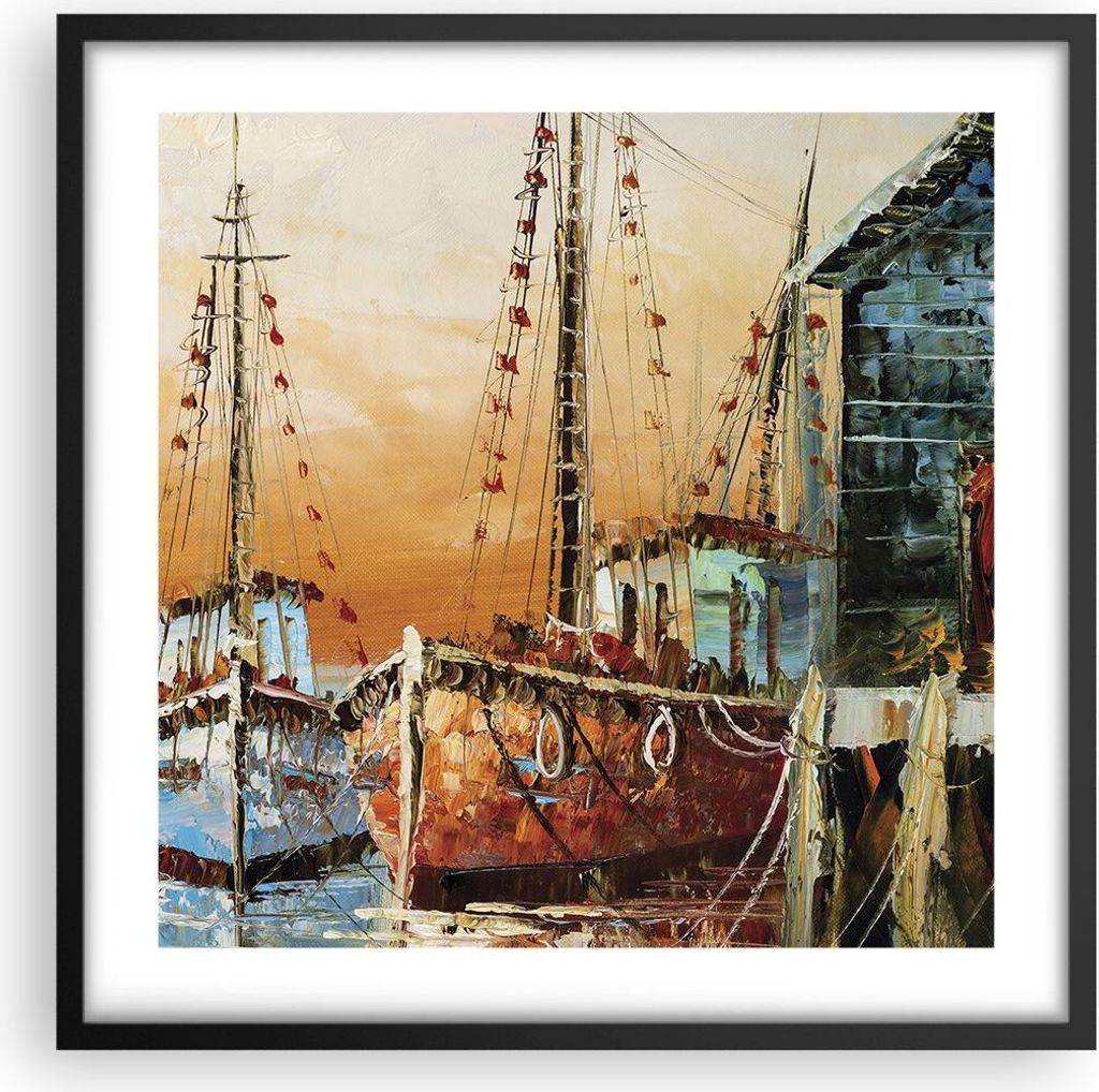 Gerahmtes Poster - Schwarzer Rahmen - Kutter Hafen Öl - Produktbild 