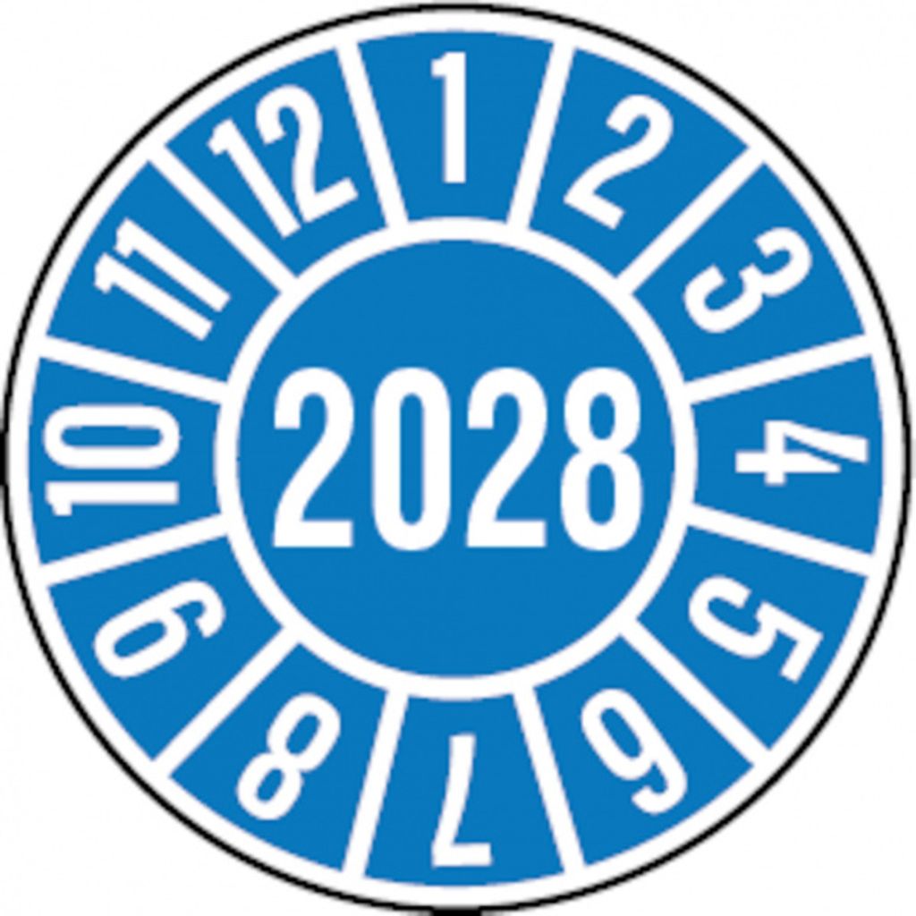 Dreifke Jahresprüfplakette blau/weiß 2028 - 35 mm Dokumentenfolie selbstkleb...