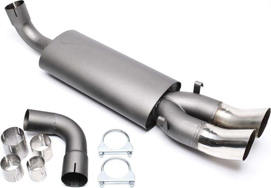 Sportauspuff 2x76mm DTM hoch rund scharf mit ABE für Audi 80 90 coupe Typ 89
