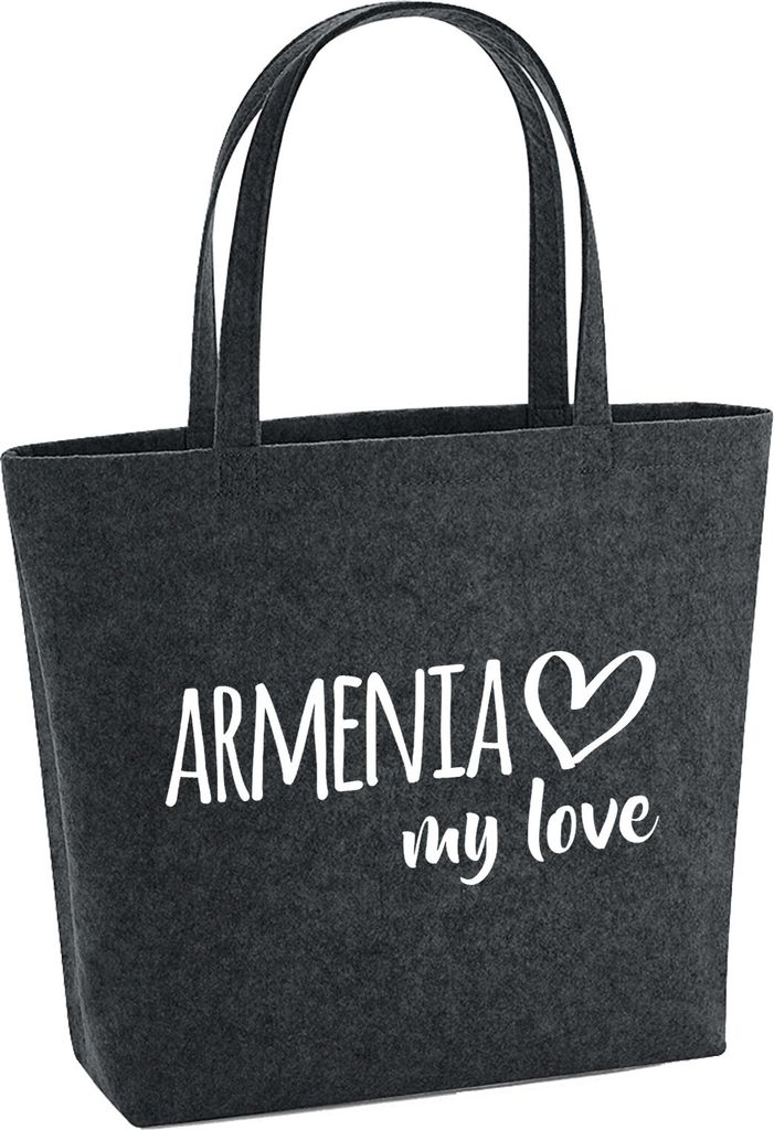 Huuraa Filzshopper Armenia my love 22 Liter Charcoal Melange Filztasche Geschenkidee