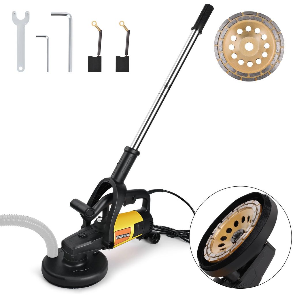 3800W Betonschleifer Set, Lange Handgriff Sanierungsfräse mit Ø180mm Diamantschleiftopf, 6-Stufigen 6000RPM Betonfräse Winkelschleifer mit Absau...