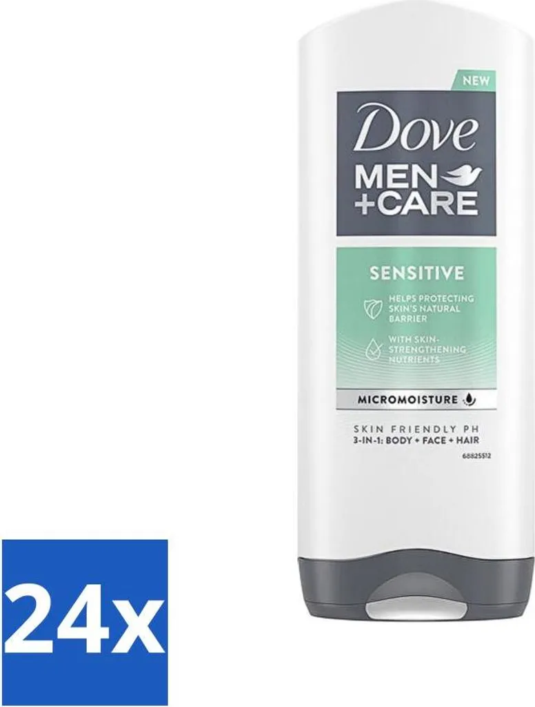 Dove - Gel doccia - 3 in 1 - Men Care Sensitive - Rinfrescante e delicato - 400 ml - Confezione risparmio - 24 pezzi