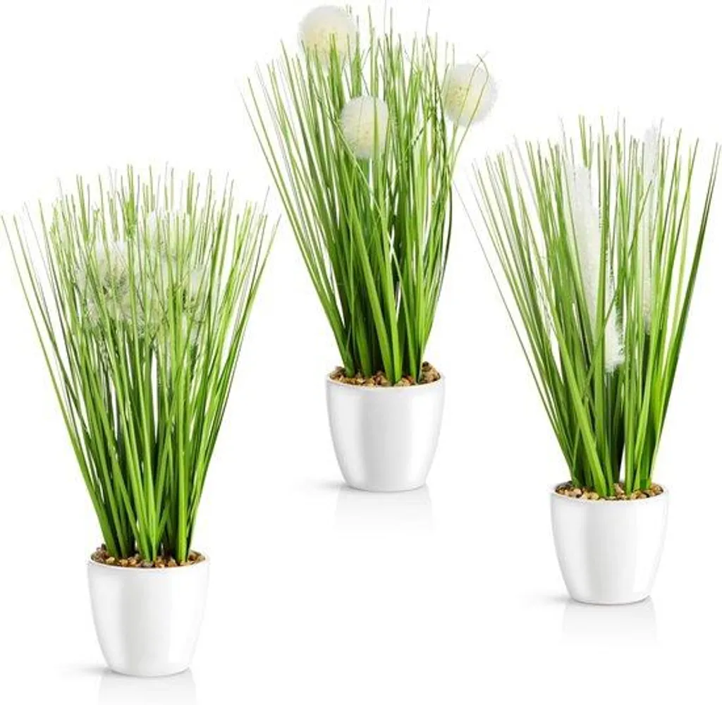 Gazon synthétique blanc en pot céramique - Déco sans entretien - Lot 3