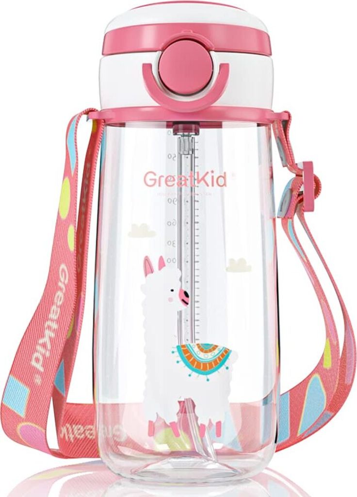 500 ml Wasserflasche mit Strohhalm, BPA-freie Wasserflasche, Kinder-Trinkflasche, auslaufsicher, Tritan-Sportflasche für Kinder, Klappdeckel mit e...