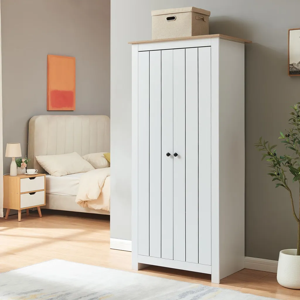 Penderie Armoire de Chambre Blanche et Chêne Trorjam à Deux Portes