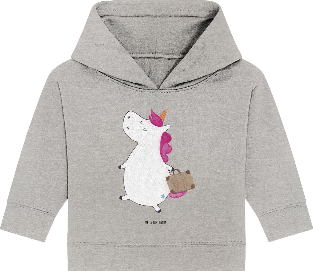 Mr. & Mrs. Panda Organic Baby Hoodie Einhorn Koffer 12. - 18. Monat - Heather Grey - Geschenk, Kapuzenshirt, Unicorn, Einhörner, Reise, Lustig, Ka...