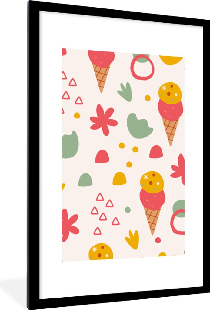 MuchoWow Gerahmtes Poster Eiscreme - Sommer - Design 60x90 cm - Poster mit Schwarzem Bilderrahmen Wandposter Rahmen Foto Bilder - Dekoration - Wa...