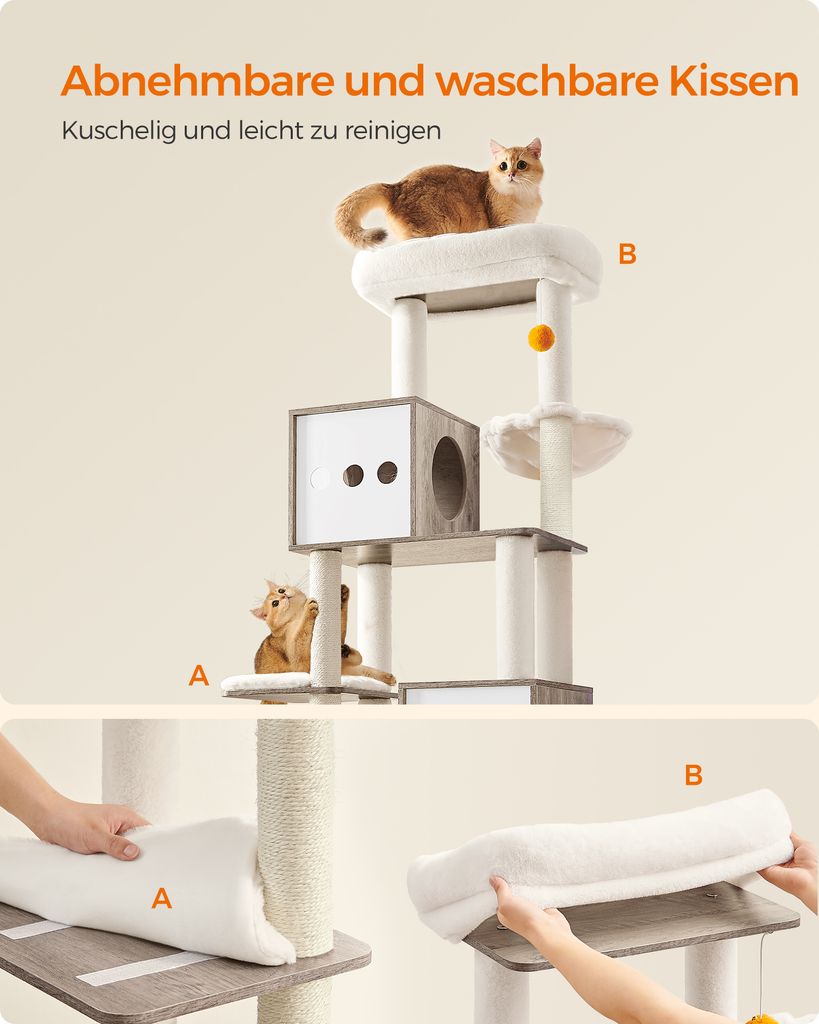 Feandrea Kratzbaum, mit Katzenklo-Schrank, 185cm, Produktbild 8