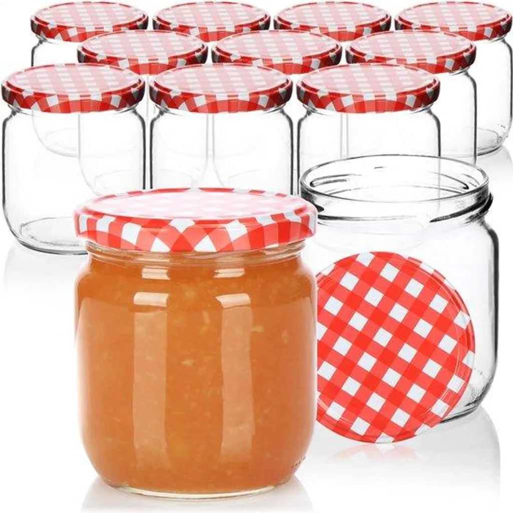 Lot de 12 bocaux Mason en verre 425 ml avec couvercles à vis Ø 82 mm
