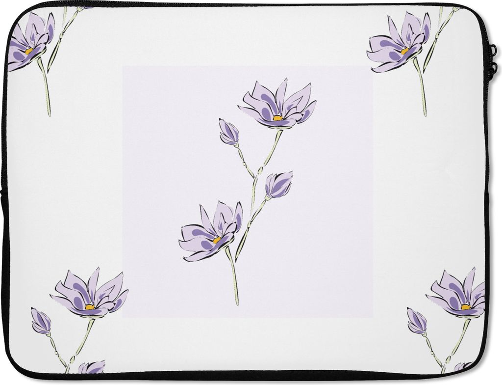 MuchoWow Laptop Hülle 17 Zoll Laptoptasche Blumen - Lila - Muster - Zipper - Schutzabdeckung