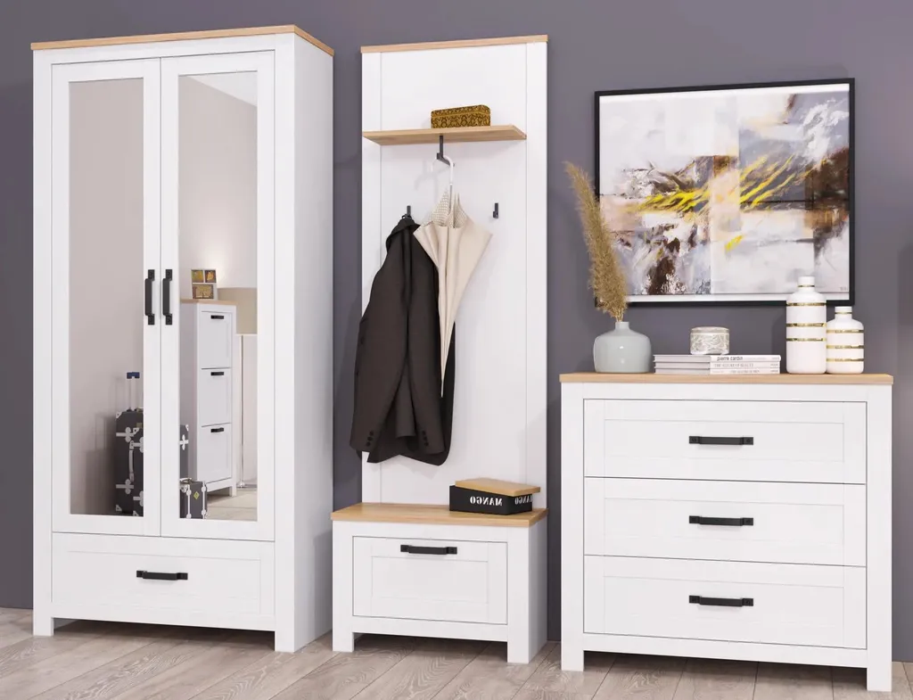 Fini le désordre : armoire chaussures TEORIA 2 blanc chêne 3 tiroirs