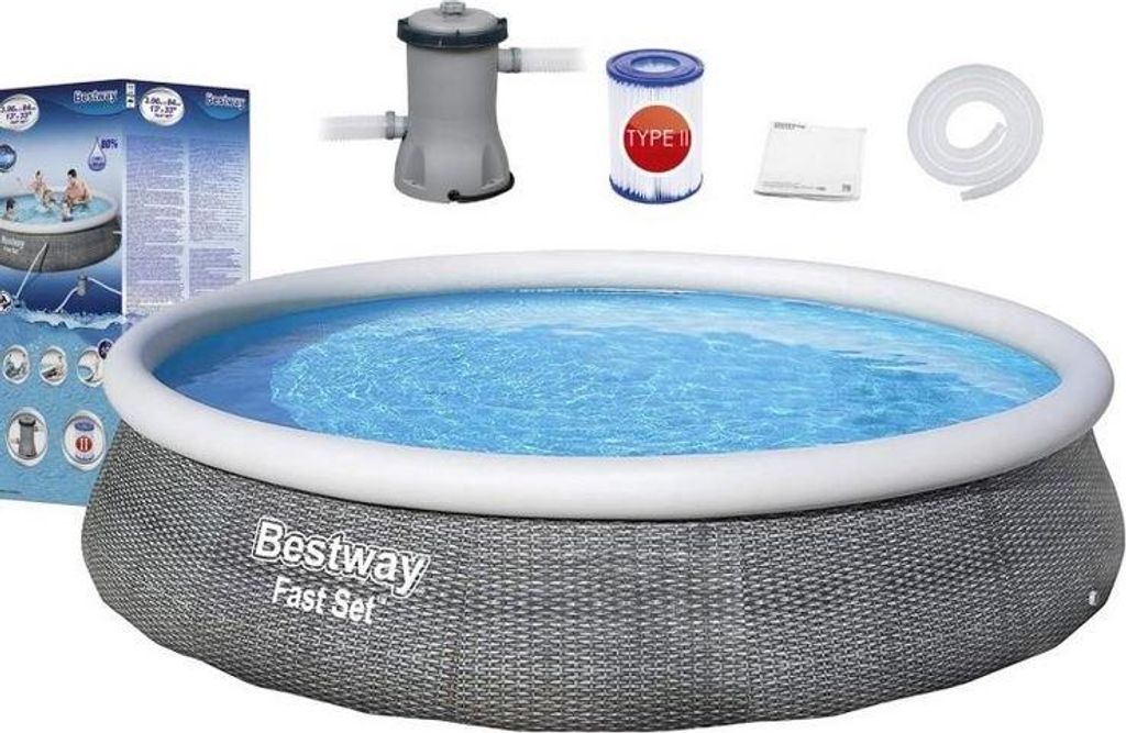 Set per piscina fuori terra Ø 396 x 84 cm in rattan Immagine del prodotto 