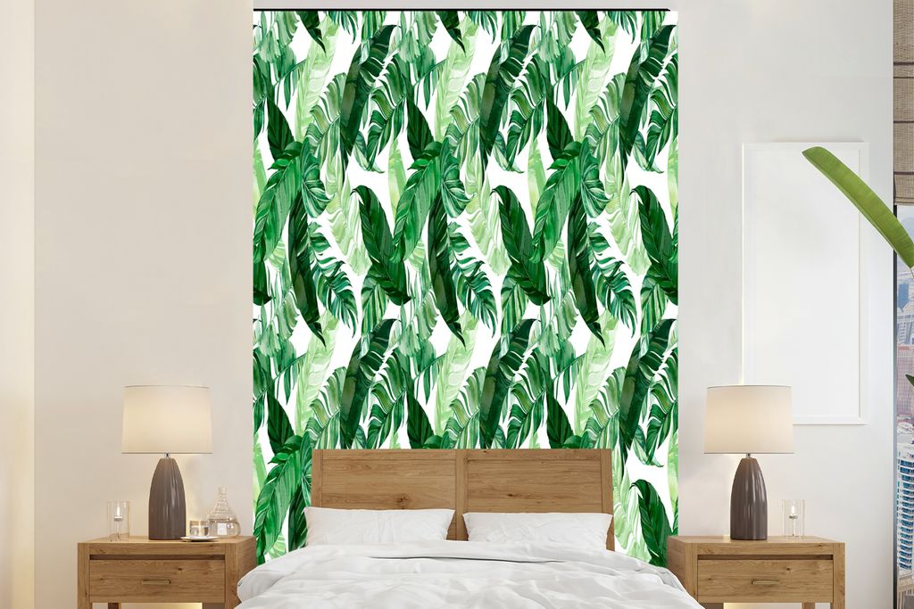 MuchoWow Fototapete für Wohnzimmer oder Schlafzimmer Wandtapete Vinyl Motivtapete Vintage - Blätter - Pflanzen - 170x260 cm - Wohnzimmertapete