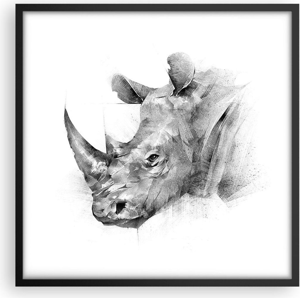 Gerahmtes Poster - Schwarzer Rahmen - Nashorn Porträt Produktbild 