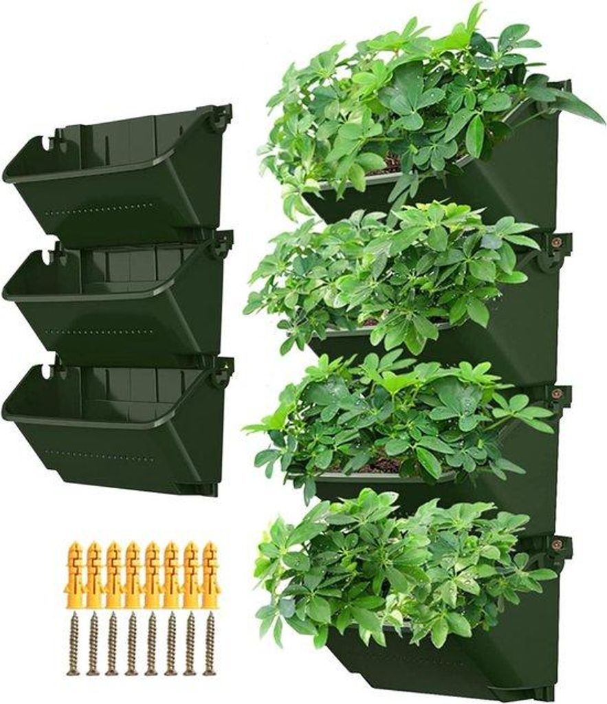 Vertikale plantenbak hangende plantenzakken donkergroen zelfbewaterend voor binnen en buiten set 4 stks