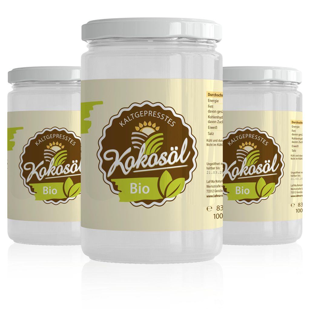 LaFiNa Kokosöl 830g Vorratspack | 3x830g Kombipaket | Nativ kaltgepresst 48% Laurinsäure | Rohkostqualität vegan | XXL Kokosfett Großgebinde