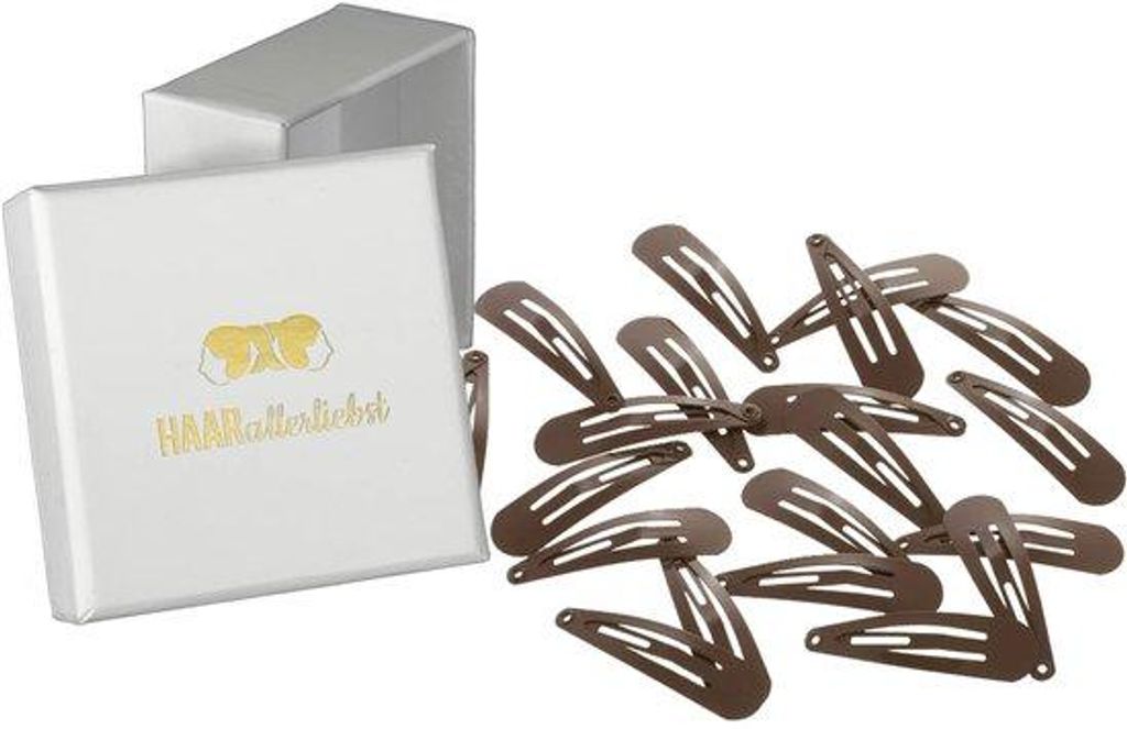 Kleine Haarspeldset für Kinder und Frauen – 20 Stück in Braun (4 cm) mit weißer Aufbewahrungsbox – Ideal für dünnes und feines Braunhaar