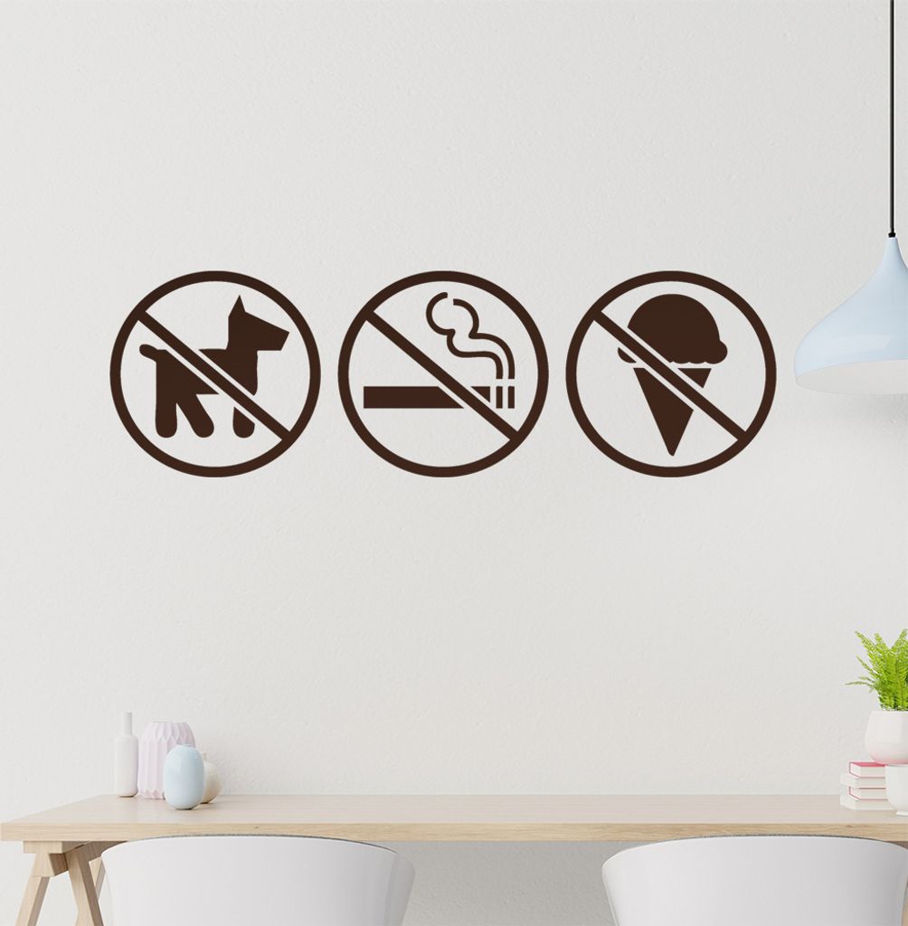 nicht Raucher kein Eis kein Hund Wandtattoo in 6 Größen - Wandaufkleber Wall Sticker - Dekoration, Küche, Wohnzimmer, Schlafzimmer, Badezimmer