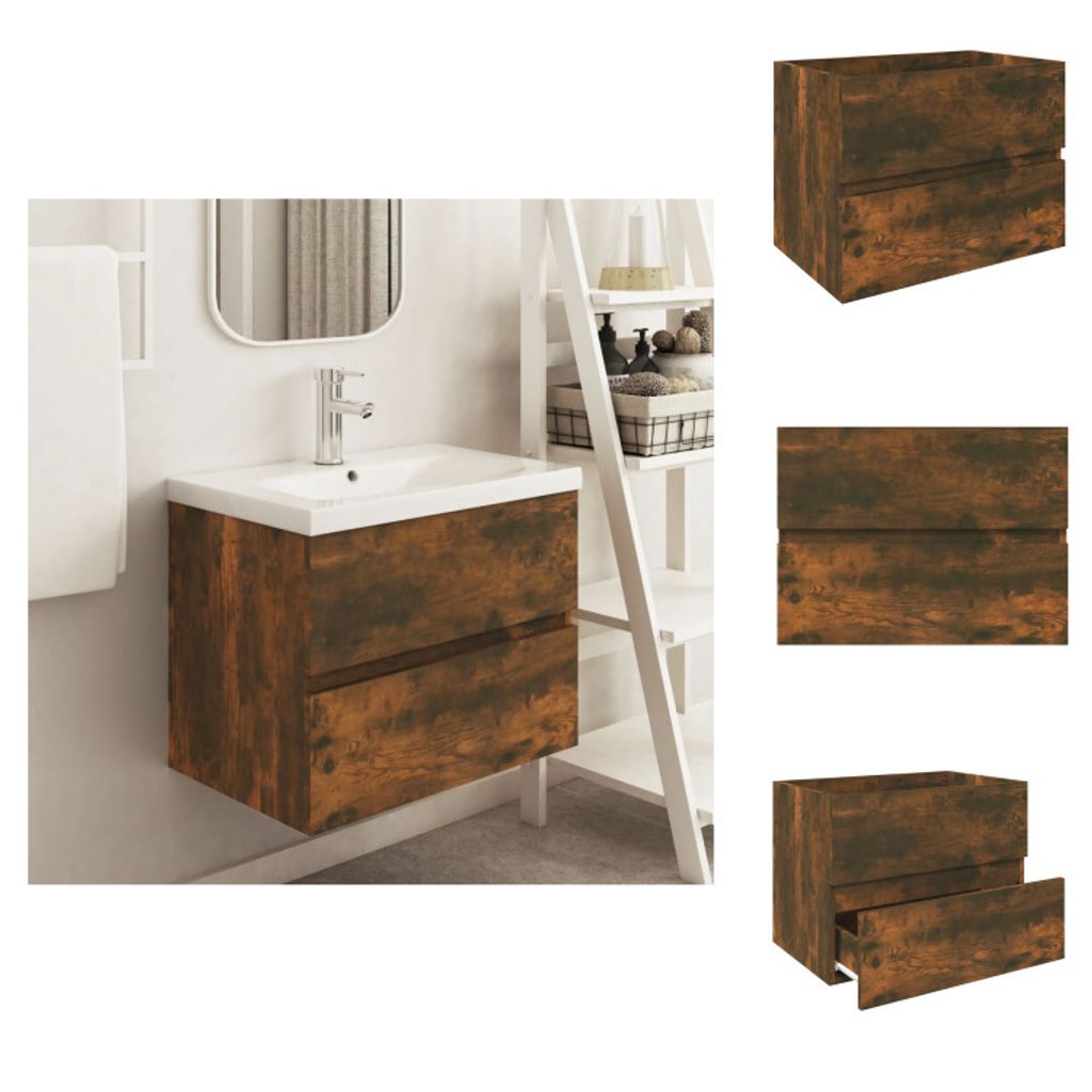 vidaXL Waschbeckenschrank Räuchereiche 60x38,5x45 cm Holzwerkstoff - Badezimmermöbel-Sets