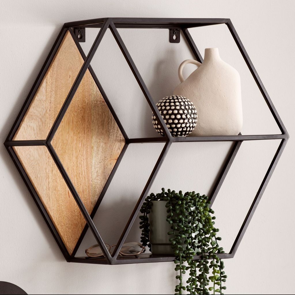 WOHNLING Wandregal 60x52x20 cm Mango Massivholz / Metall Produktbild 