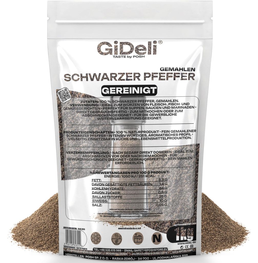 Poivre noir moulu, 1 kg, épice, pour la cuisine, naturel, Image du produit 