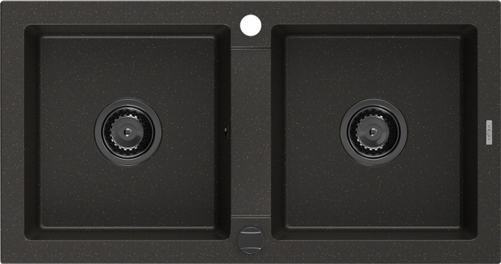 Mexen Mario 2-Becken-Granit-Spülbecken 820 x 436 mm, Schwarz/Gold metallisch, Siphon Schwarz - 6504822000-75-B