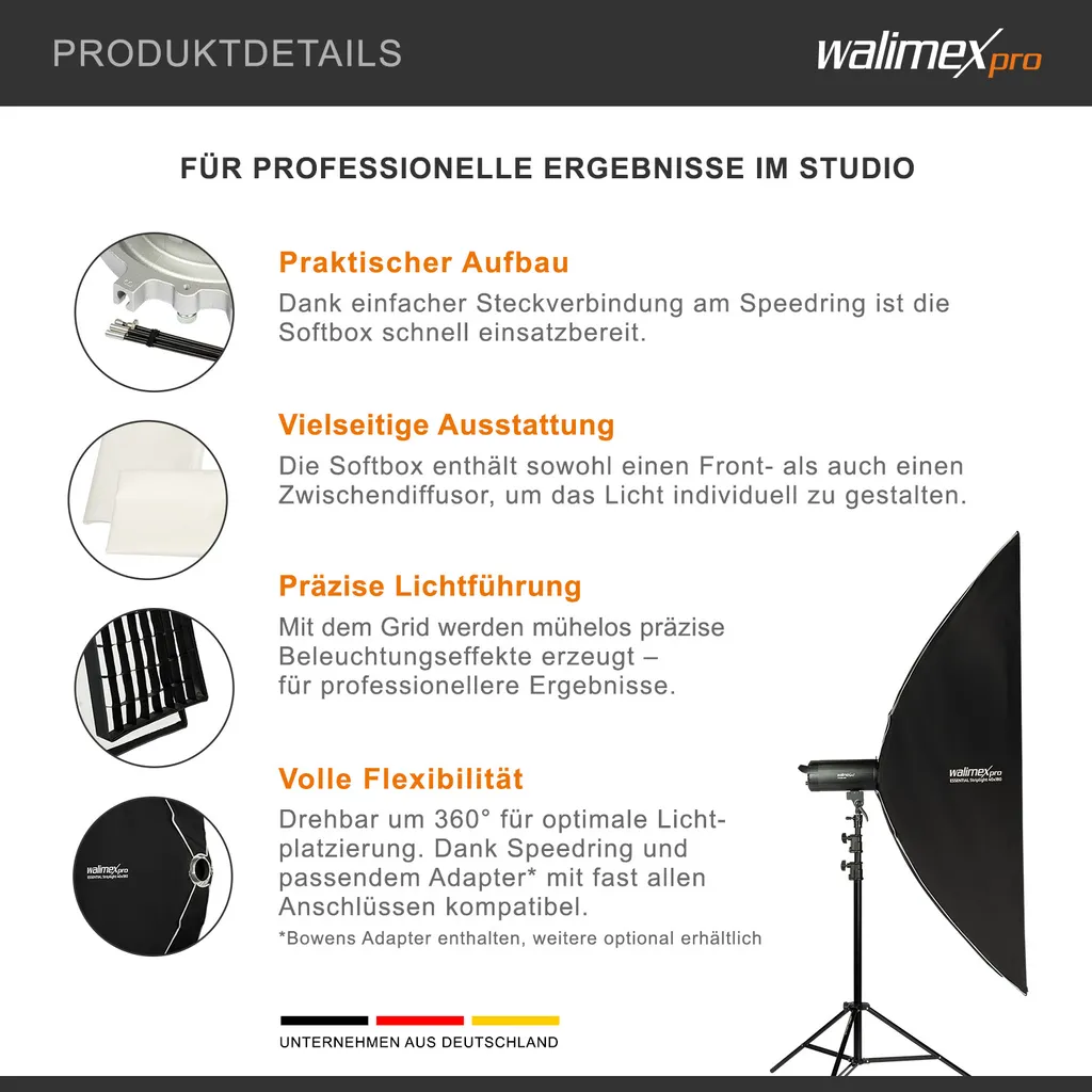 Walimex pro Softbox Essential Striplight 40x180 - Illuminazione Studio Pro - 7