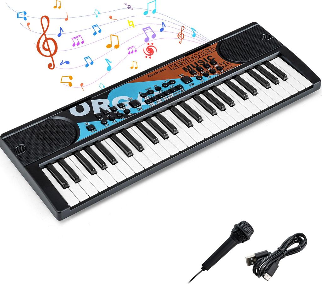 COSTWAY Kinder Klavier Keyboard, 49 Tasten tragbares elektrisches Keyboard mit Mikrofon, 8 Rhythmen, 8 Klängen & 10 Demos für Kinder ab 3 Jahren