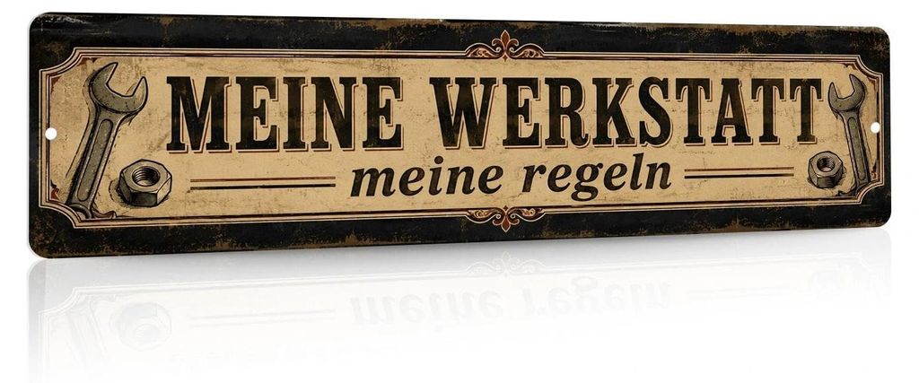Werkstatt-Wegweiser aus Aluminium, 40x10 cm, Vintage-Look