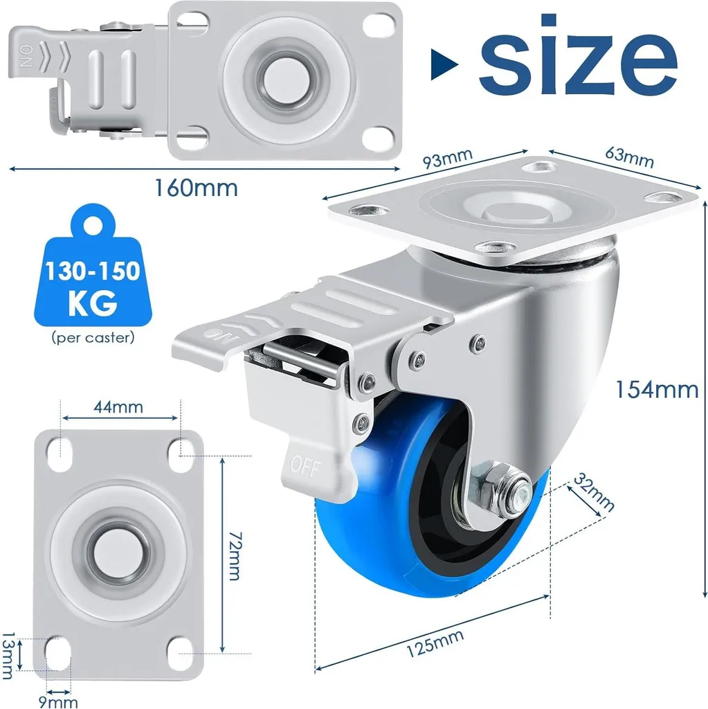 Roulettes de manutention pivotantes 360° en polyuréthane de 125 mm - 2
