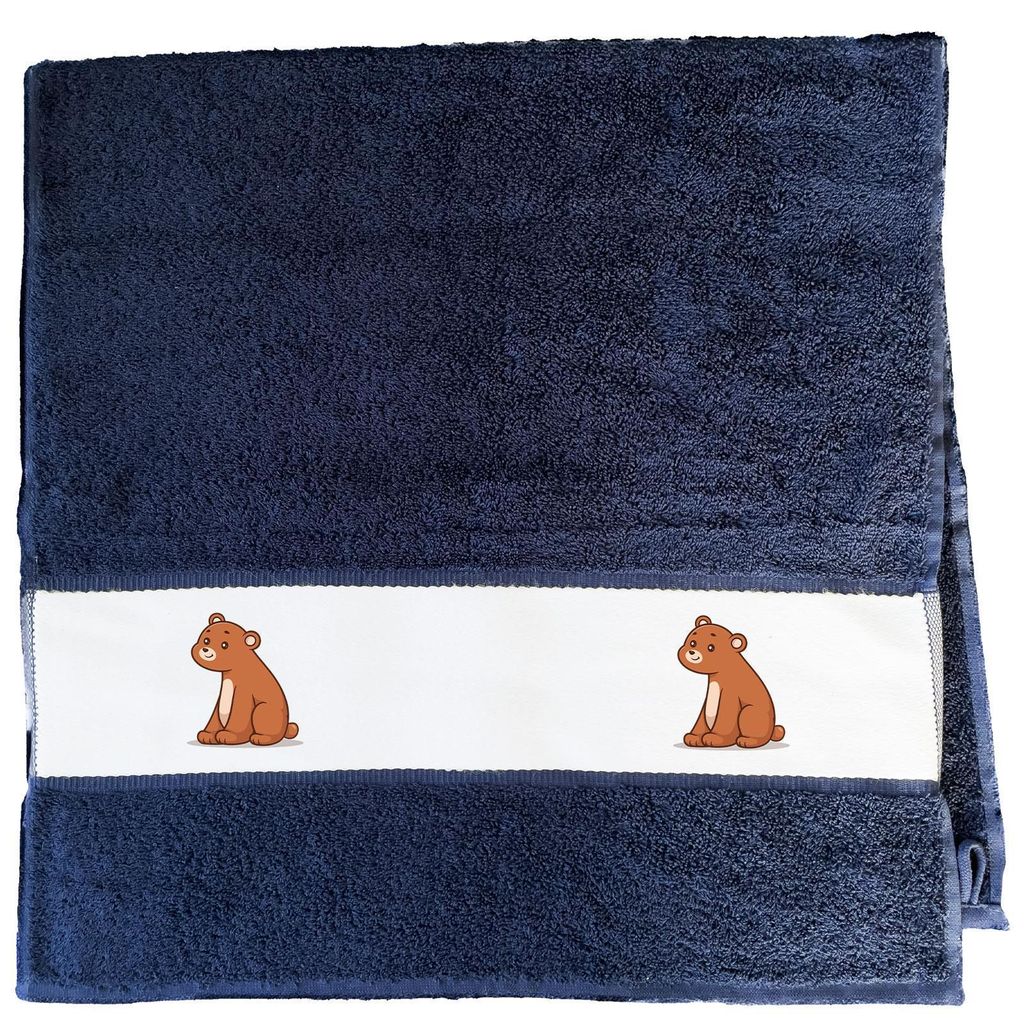 Huuraa Handtuch Bär Comic 50x100cm French Navy Baumwolle Handtuch Geschenkidee