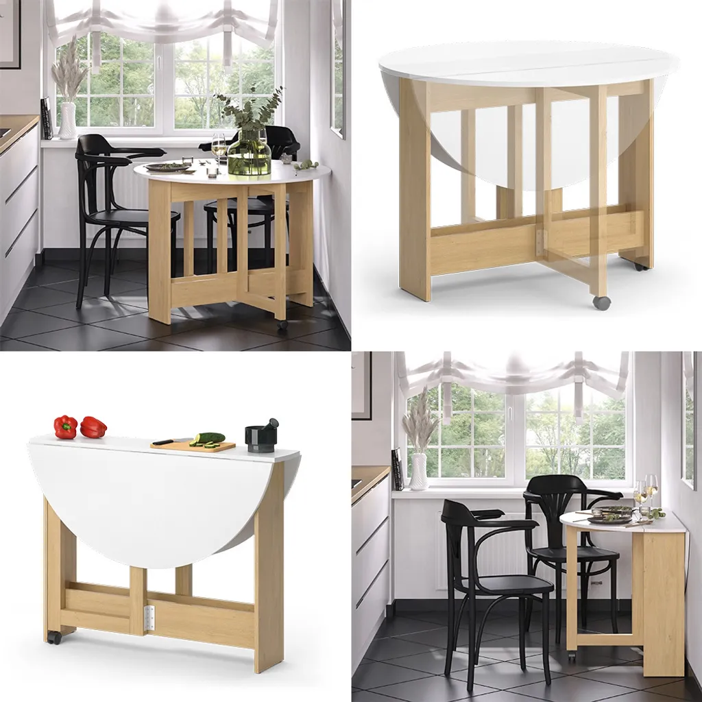 Table Vicco Rondo dépliable 100cm chêne doré, gain de place et design - 9