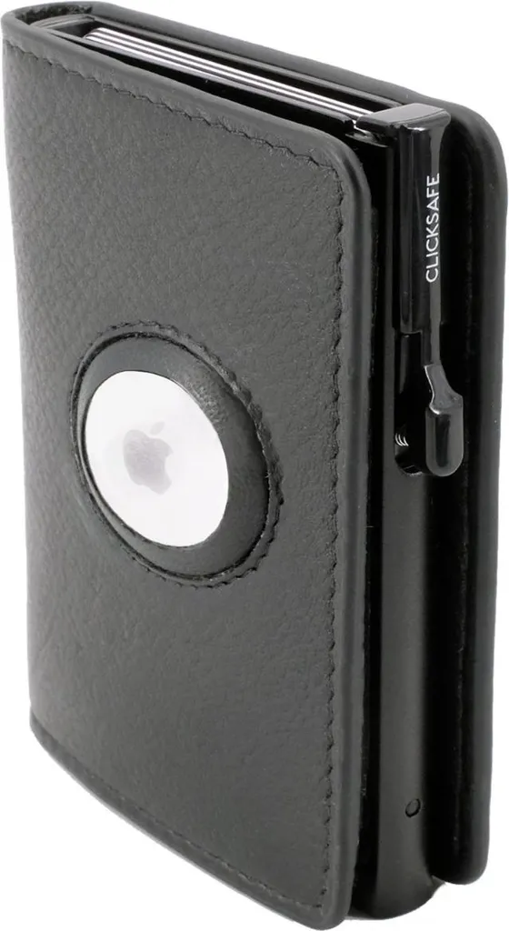 Portefeuille AirTag CLICKSAFE en Cuir Nappa Noir Ultra Fin SLIM