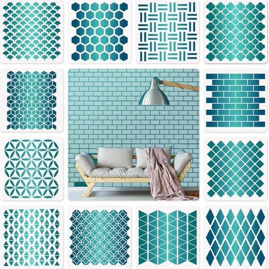 Pochoirs pour scrapbooking et peinture, motifs géométriques, 12 pcs