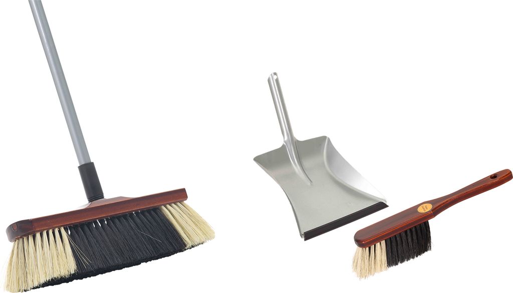 Novaliv Besen Set I Kehrgarnitur Zimmerbesen mit Teleskopstiel I Rosshaarmischung I Kehrblech I feines Tierhaar Handbesen Holz Kehrschaufel mit Gum...