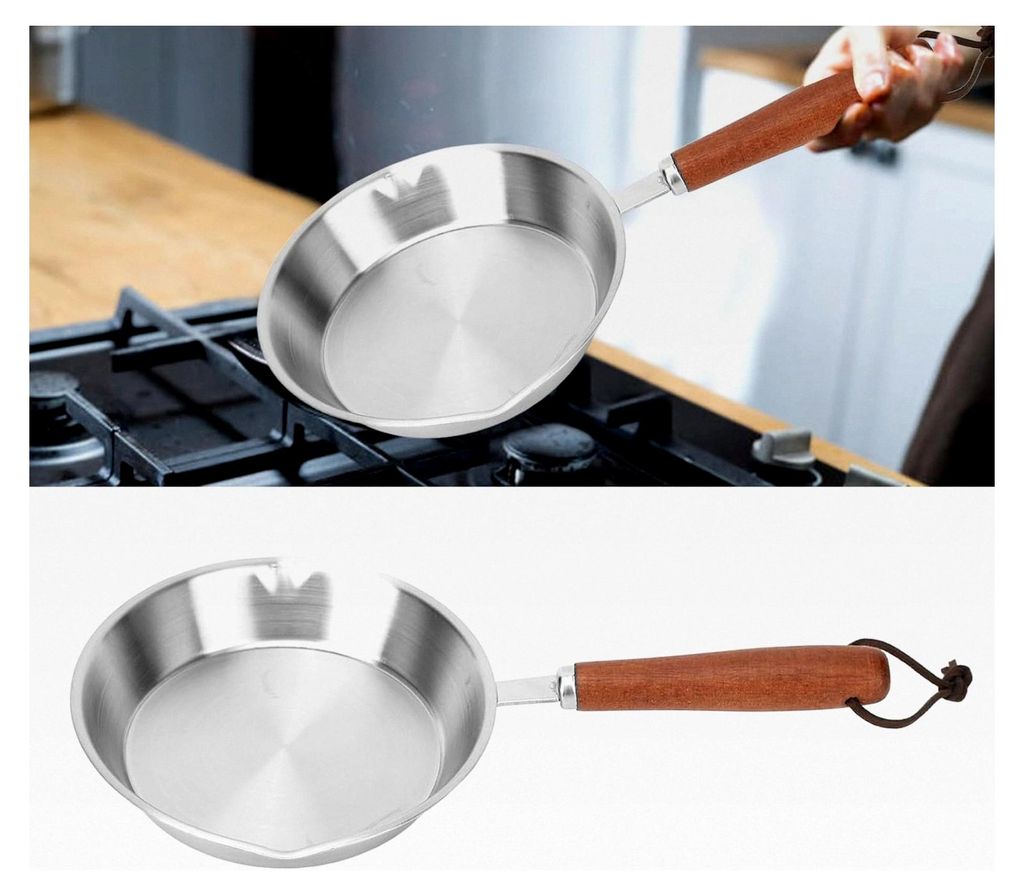 Kleine Bratpfanne 16 cm, Edelstahlpfanne für Eier, Schinkenscheiben und Steaks, geeignet für alle Herdarten inklusive Induktion