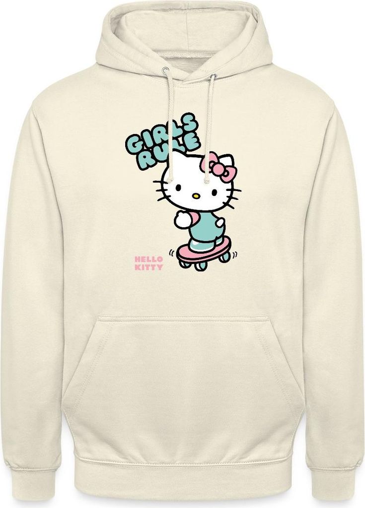 Spreadshirt Hello Kitty Auf Skateboard Girls Rule Uni Hoodie, XL, Vanille-Milchshake