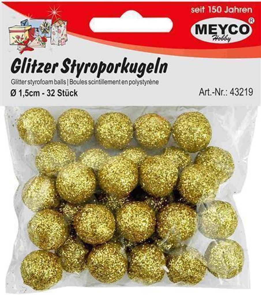 MEYCO 43219 - MEYCO Glitzer-Styroporkugeln 1,5cm -gold- 32 Stk.p.SB-Bt