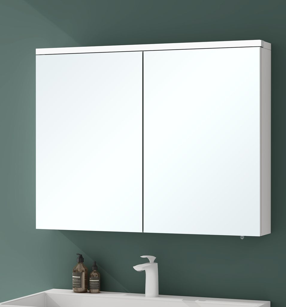 Mai & Mai Spiegelschrank Bad mit LED Beleuchtung Badezimmerschrank Hängeschrank Badezimmerspiegel BxTxH 70x15x70 cm Weiß matt Spiegelschrank-03