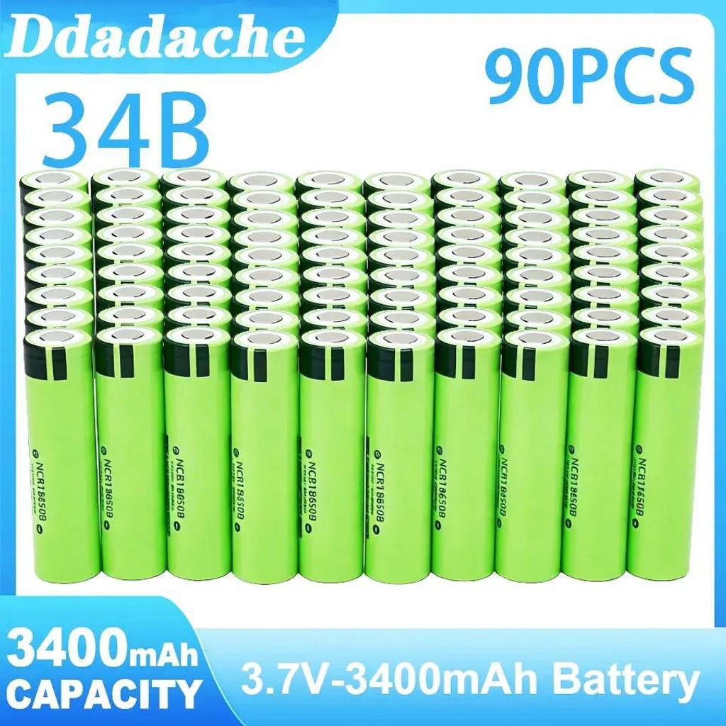 18650 Li-Ion Akkus - 34B - 3,7 V - 3400 mAh - Wiederaufladbar - 90 Stück - Für Taschenlampen