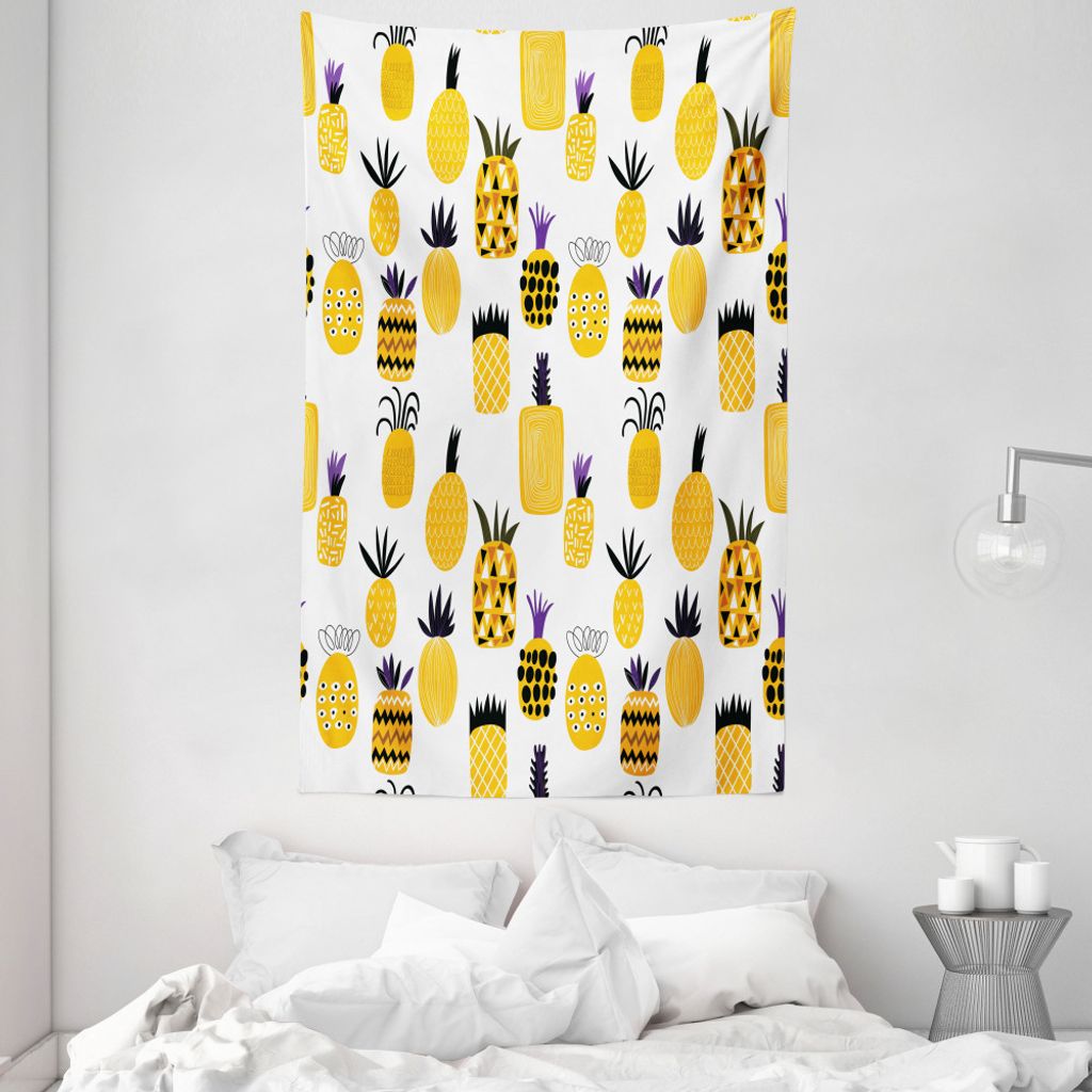 ABAKUHAUS Gelb Wandteppich und Tagesdecke, Sommer Ananas aus Weiches Mikrofaser Stoff Waschbar ohne Verblassen Digitaldruck, 140 x 230 cm, Mehrfarbig