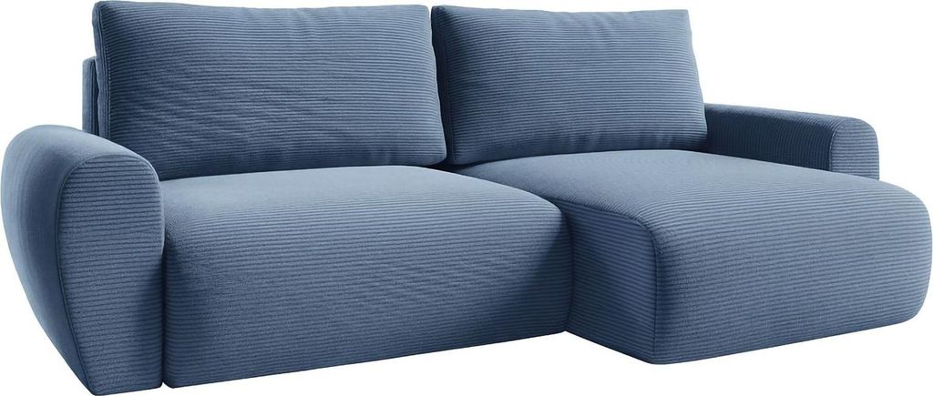 Paullo - Schlafsofa mit Ottomane, 253x153 cm blau, Stauraum