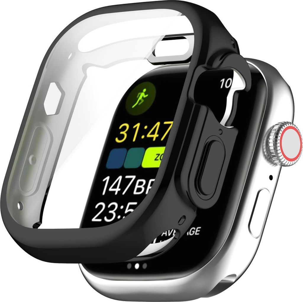 Cazy Hülle geeignet für Apple Watch Ultra - Hülle mit Displayschutz - Schwarz