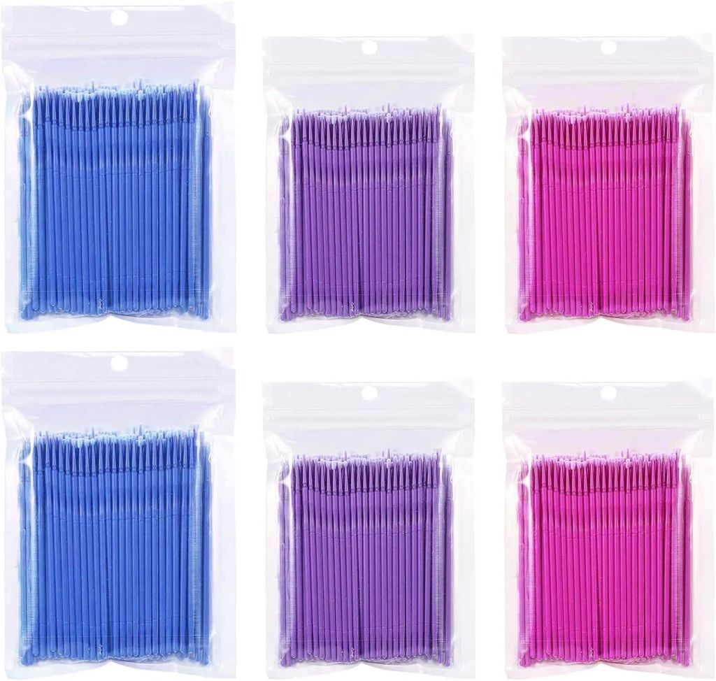 600 Stück Einweg-Mikro-Wimpernverlängerungs-Applikatoren für Make-up, Zahn- und Mundpflege, 3 farbige Pinsel