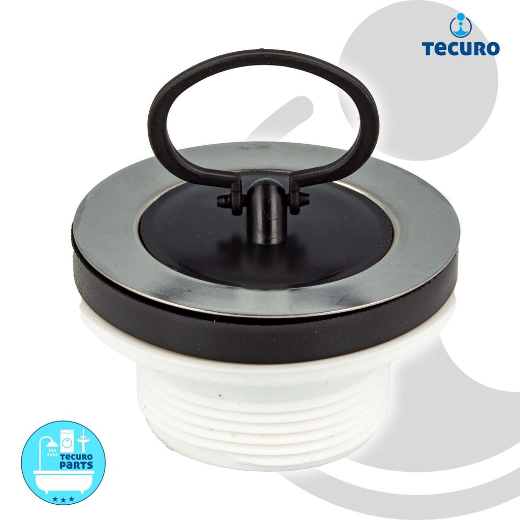 A close-up studio shot of a sink or bathtub drain stopper.