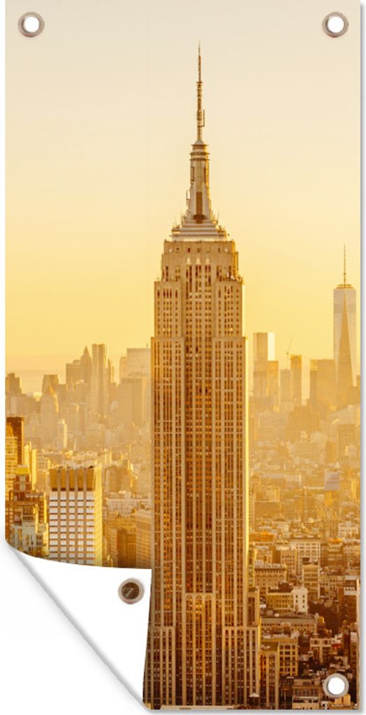 MuchoWow 30x60 cm Outdoor-Poster Gartendeko Sichtschutz Garten Poster für den Garten Goldener Sonnenuntergang am Empire State Building in New York