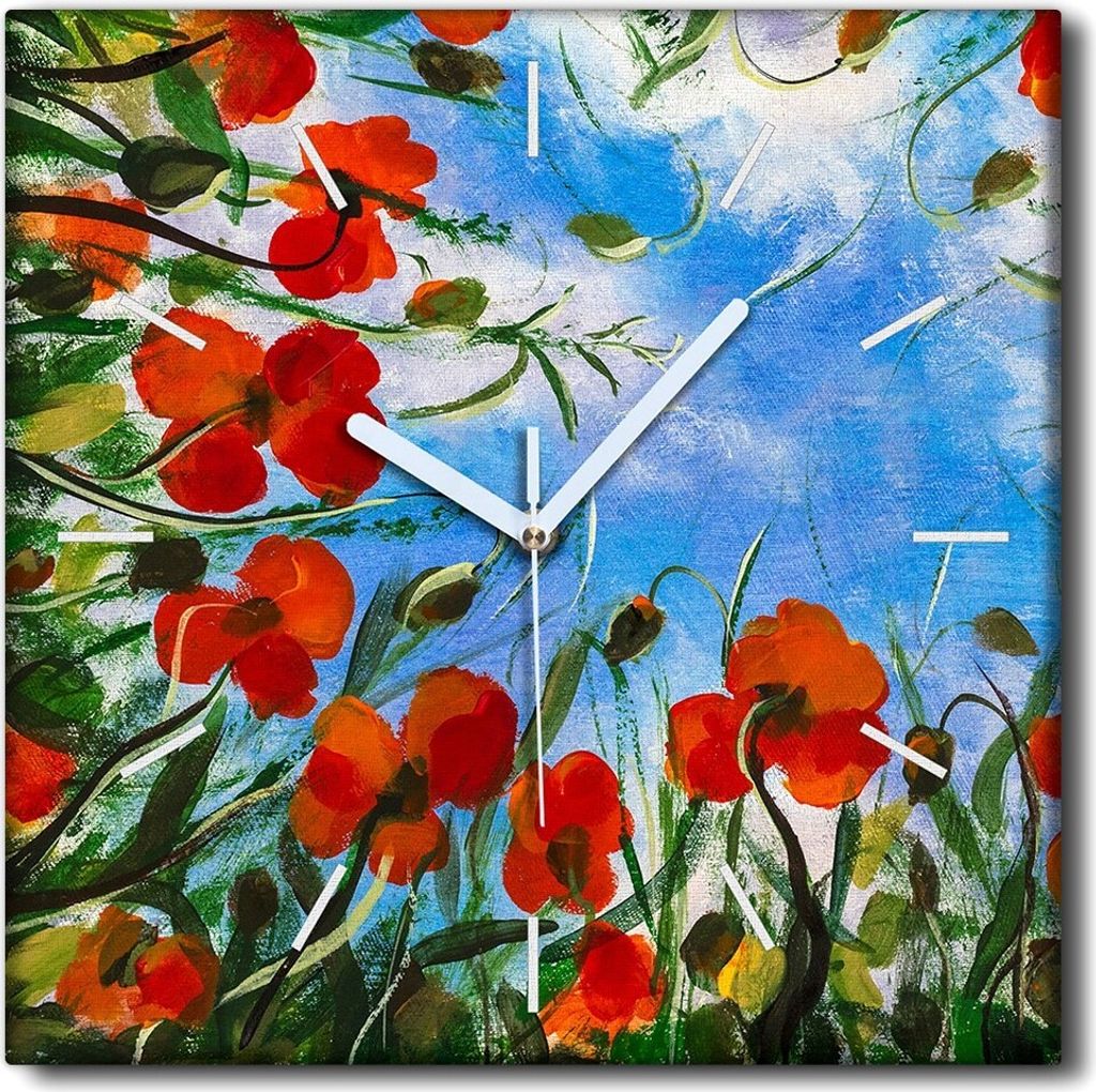 Coloray Uhr auf Leinwand 30x30 cm Wand Uhr Dekoration Wohnzimmer Segeltuch weiße Zeiger -Maki Meadow Landschaft.